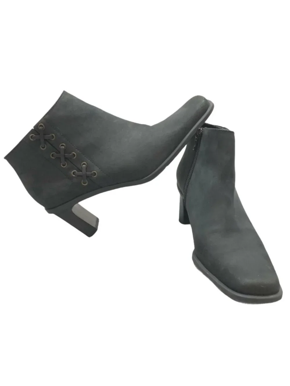 Etienne Aigner Suede Ankle Boots Saddle Womens 7M Nubuck Black Leather Zipper Bo